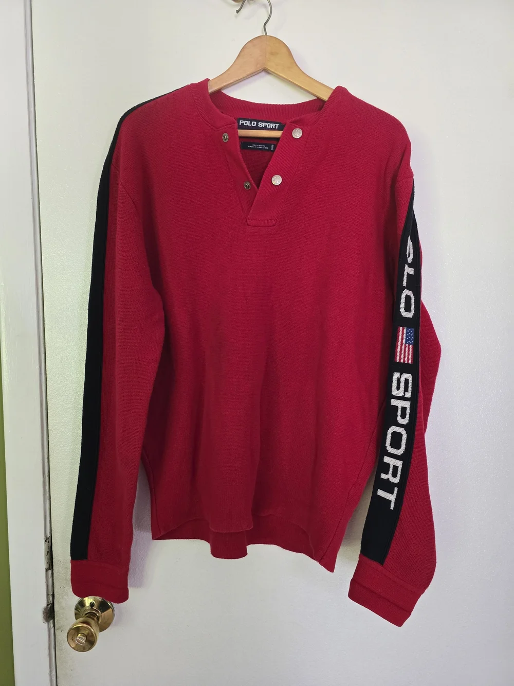 90s Vintage Polo by Ralph Lauren Red Button-Neck Sweater